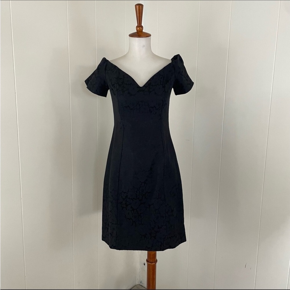 Vintage 80s 90s Lace Jacquard Dress Women’s S Mini Sheath Off Shoulder Cocktail‎ - Picture 8 of 8